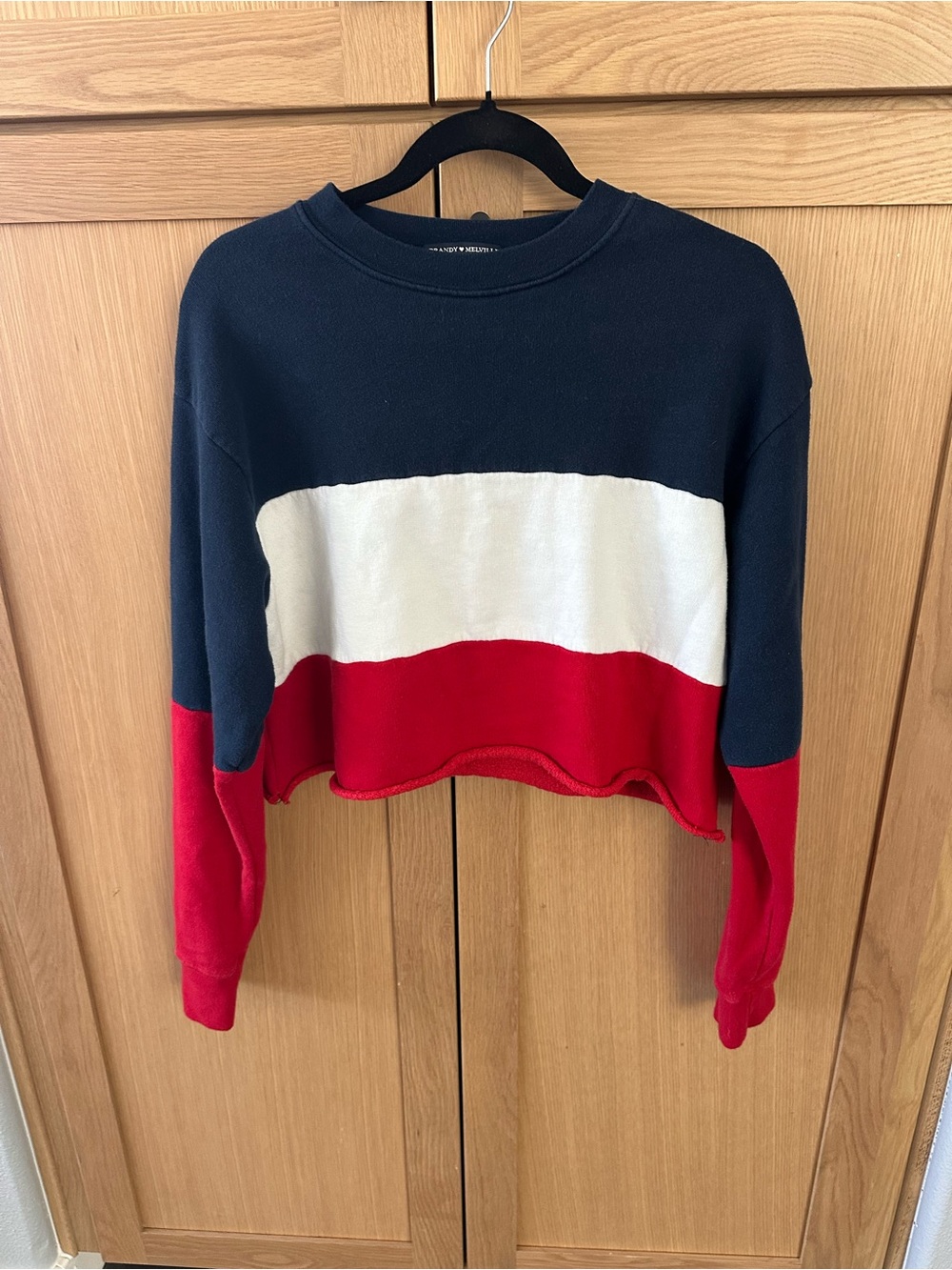 Brandy Melville Colorblock Cropped Sweatshirt - Navy, White & Red